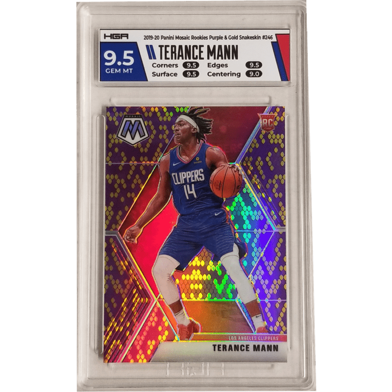 Terance Mann: 2019-20 Panini Mosaic Rookies Purple & Gold Snakeskin #246 HGA 9.5