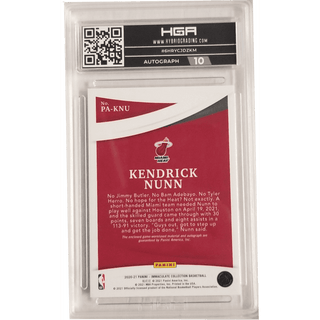 Kendrick Nunn: 2020-21 Panini Immaculate Patch Autographs Red #PA-KNU HGA 9.0