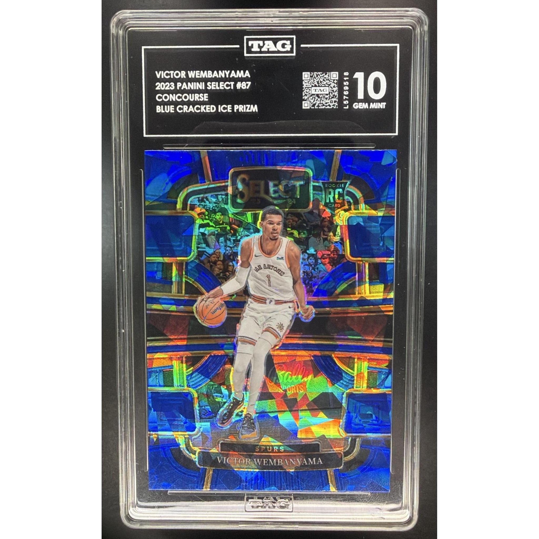 Victor Wembanyama 2023 Panini Select Blue Cracked Ice Prizm #87 TAG 10