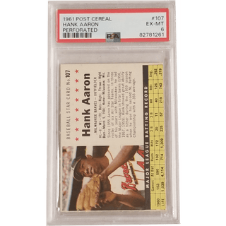 Hank Aaron: 1961 Post Cereal Perforated #107 PSA 6