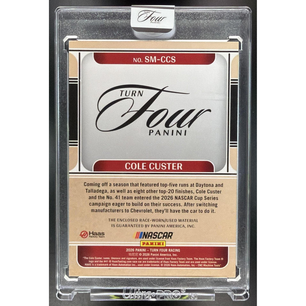 2026 Panini Four Racing Cole Custer #SM-CCS Sheet Metal Swatches 129/199 Non-Graded