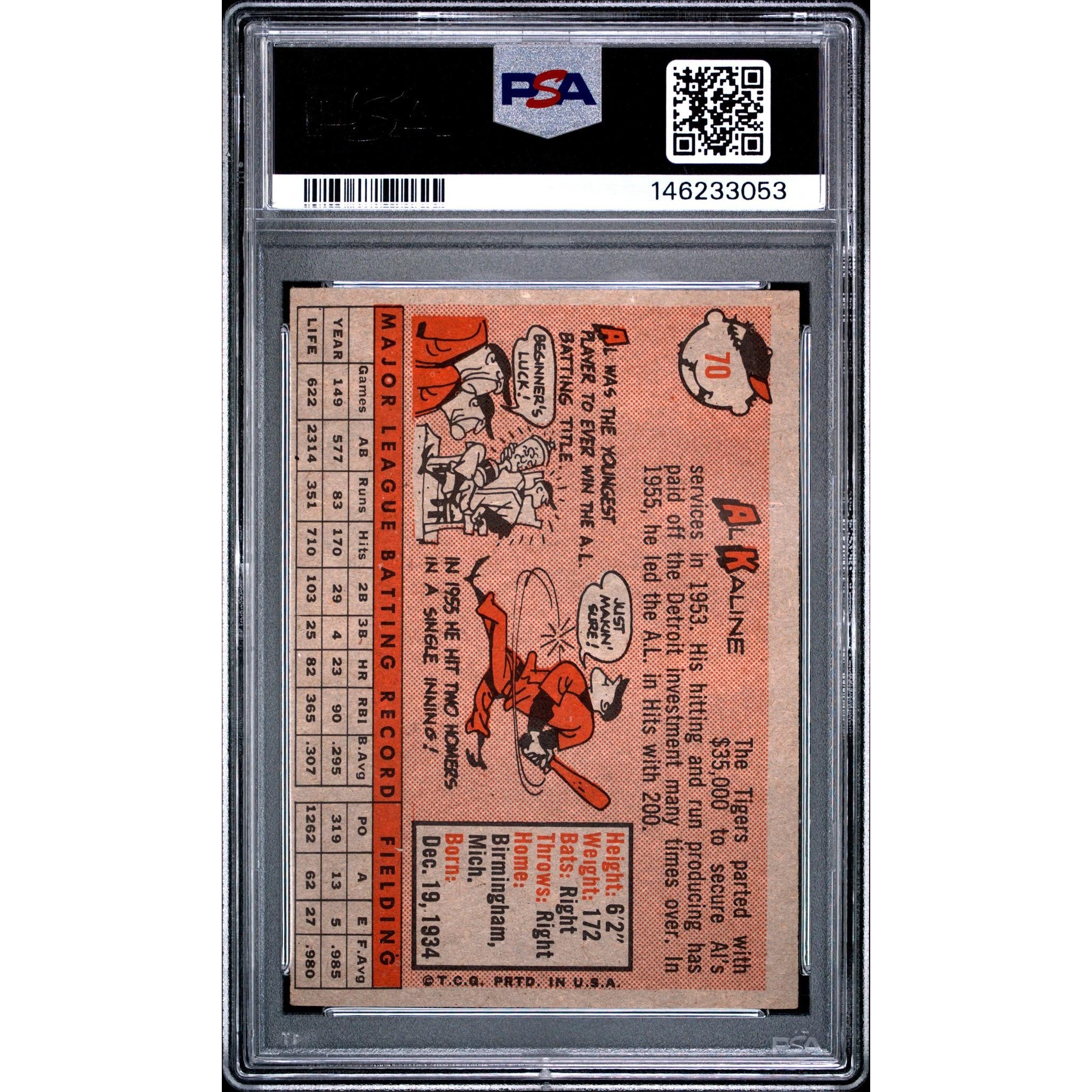 Al Kaline 1958 Topps White Name #70 PSA 4
