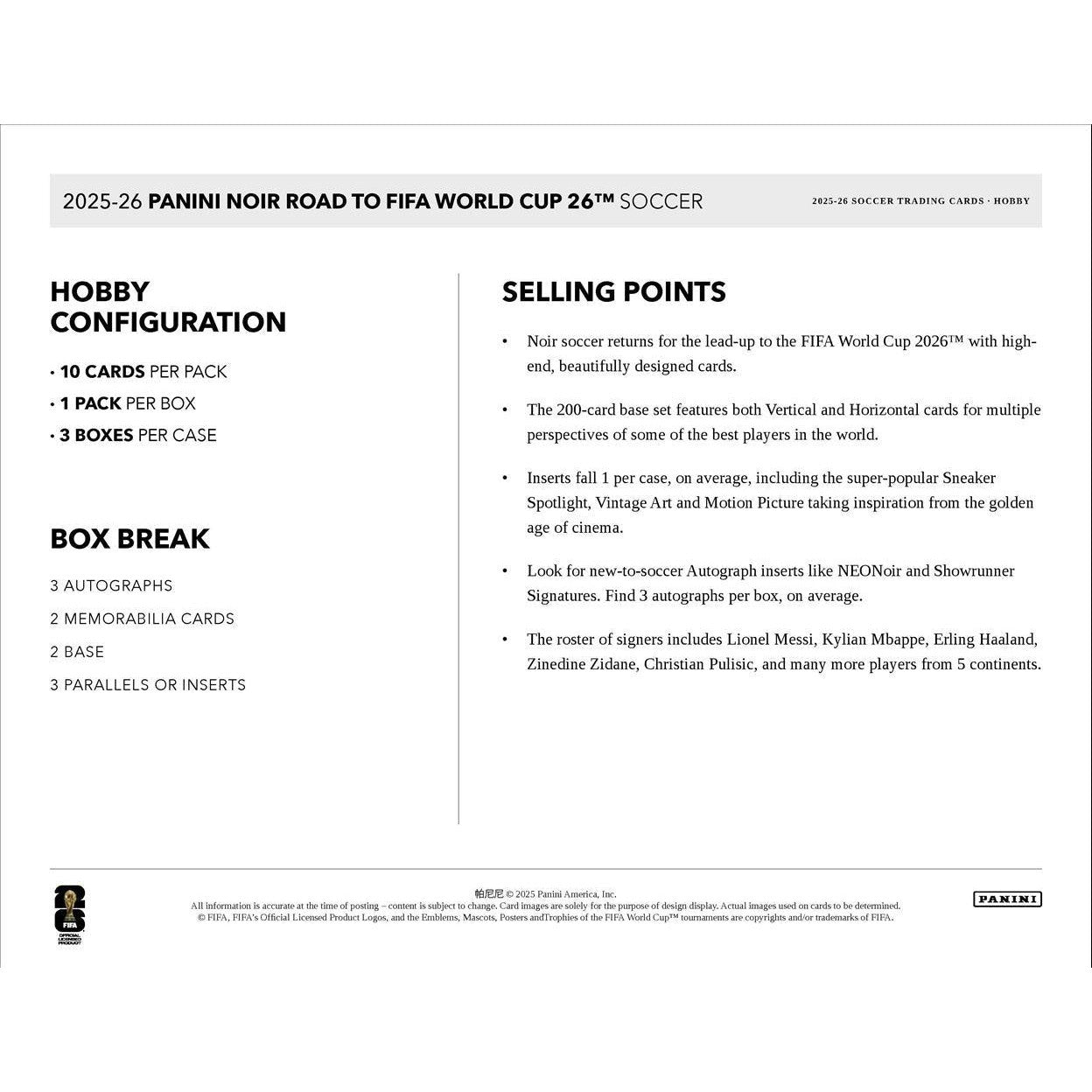 2025-26 Panini Noir Road To FIFA World Cup 26 Soccer Hobby Box