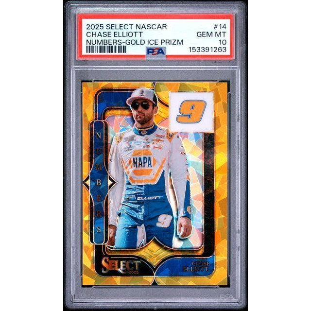 Chase Elliott 2025 Select NASCAR Numbers Gold Ice Prizm #14 PSA 10