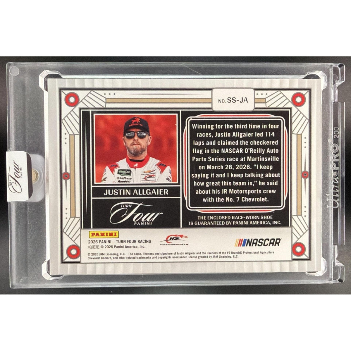2026 Panini Four Racing Justin Allgaier #SS-JA Shoe Soles 03/12 Non-Graded
