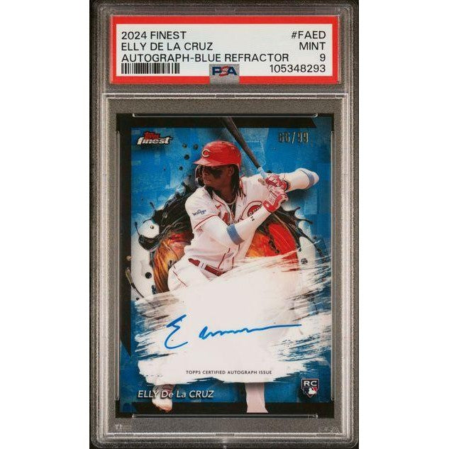 Elly De La Cruz 2024 Topps Finest Blue Refractor Auto #FA-ED /99 PSA 9