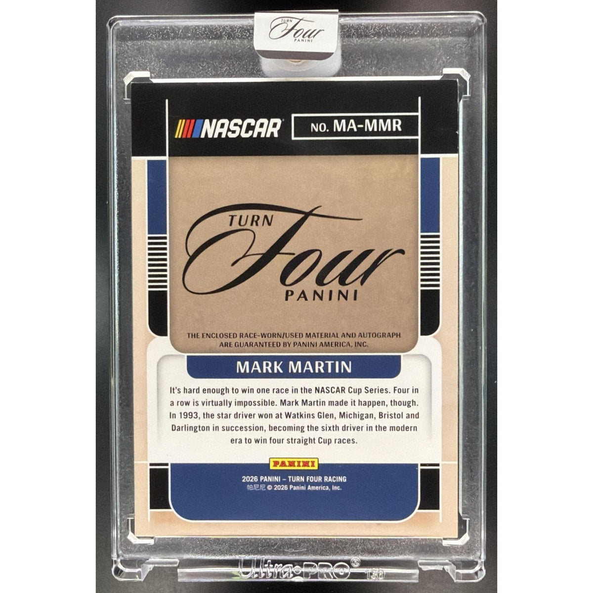 2026 Panini Four Racing Mark Martin #MA-MMR Memorabilia Autographs 05/15 Non-Graded