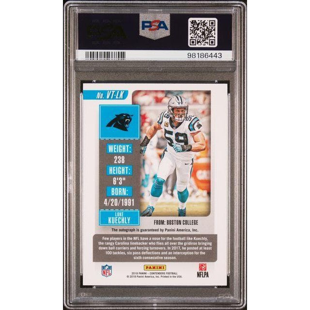 Luke Kuechly 2018 Panini Contenders Veteran Ticket Autograph PSA 9
