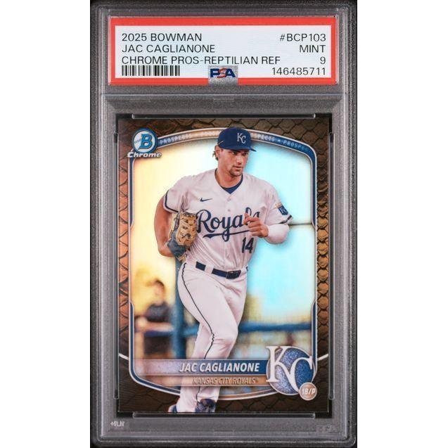2025 Bowman #BCP103 JAC Caglianone Chrome Prospect Reptilian Refractor PSA 9
