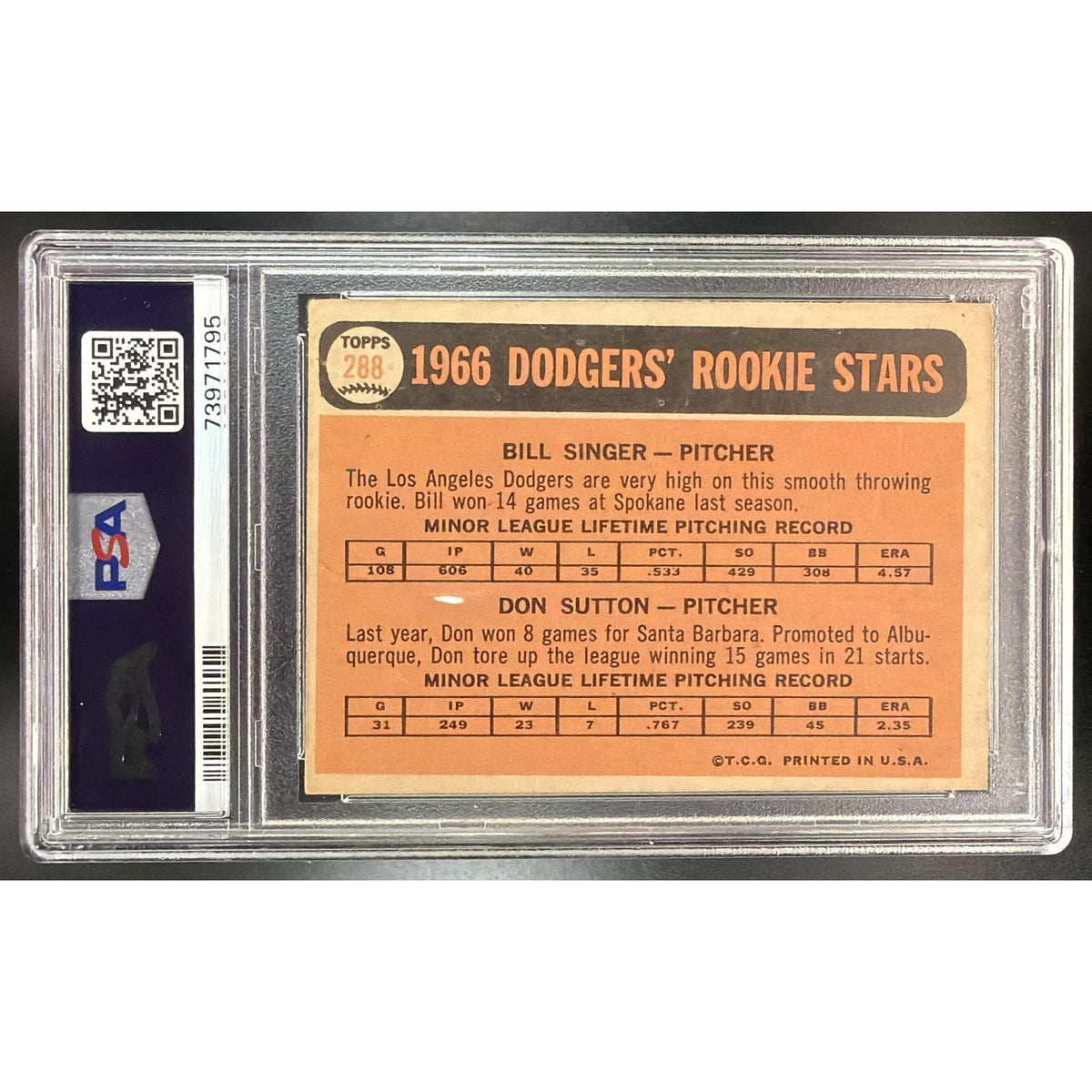 1966 Topps Baseball Bill Singer, Don Sutton 1966 Rookie Stars #288 PSA 4