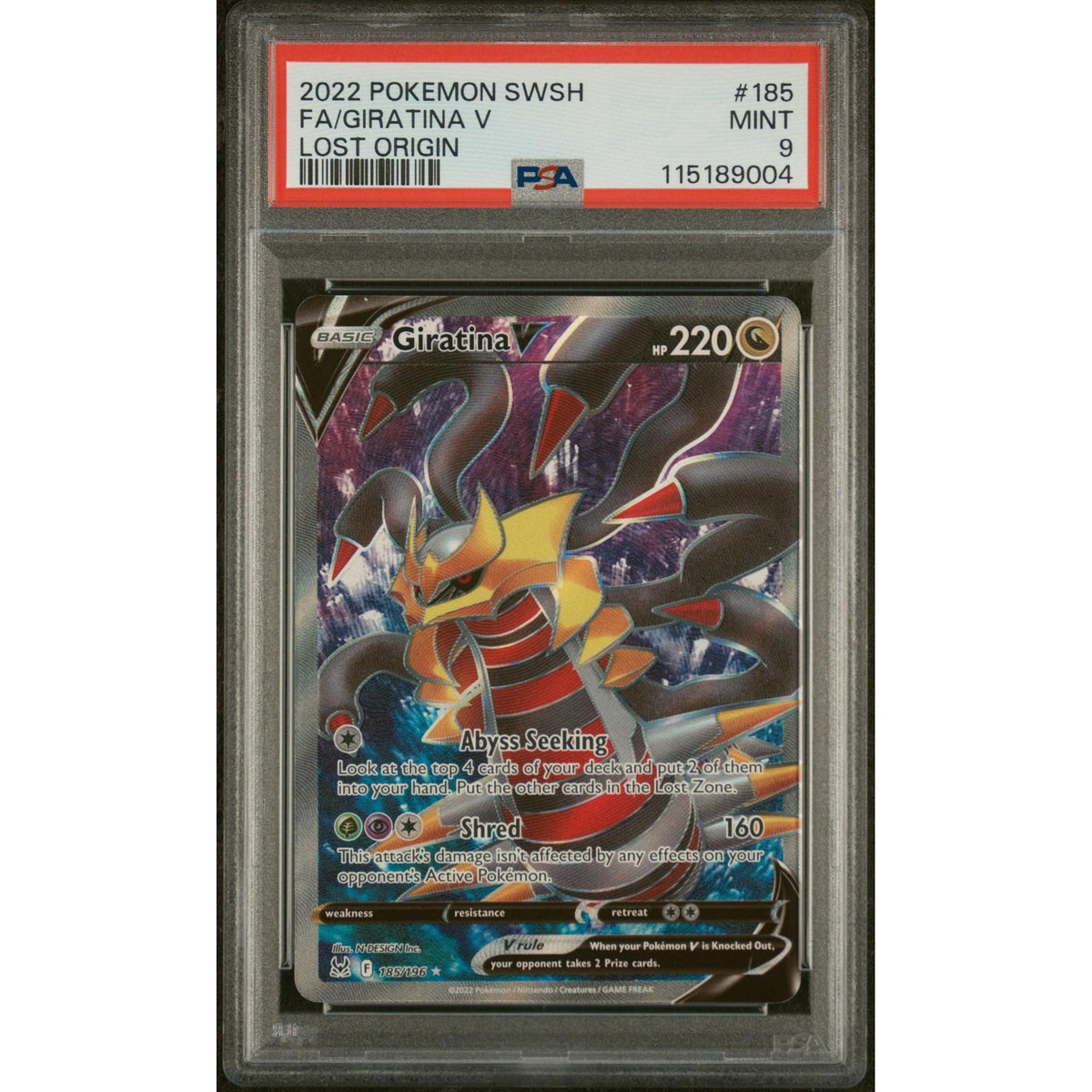 2022 Pokémon Sword & Shield Lost Origin #185 FA/Giratina V PSA 9