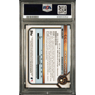 Jackson Chourio 2022 Bowman Chrome Prospect Gold Shimmer Refractor #BCP79 PSA 9