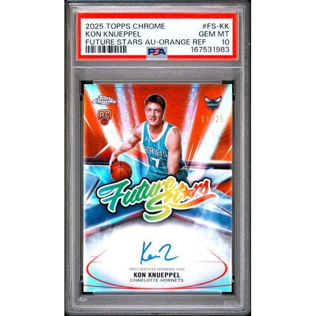 2025 Topps Chrome Future Stars Autographs #FS-KK Kon Knueppel Future Stars AU-Orange Refractor PSA 10
