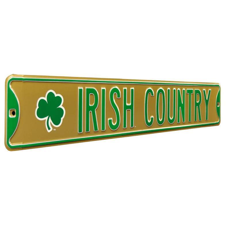 Notre Dame Fighting Irish “Irish Country” 6" x 36" Embossed Steel Street Sign – Official NCAA Wall Décor