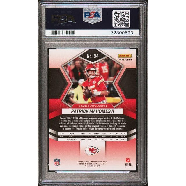 Patrick Mahomes 2022 Panini Mosaic Pink Camo #94 PSA 10