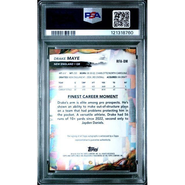 Drake Maye 2024 Topps Finest Rookie Gold Refractor Auto #RA-DM 14/50 PSA 10