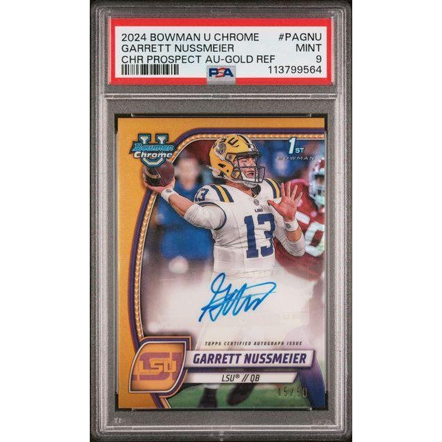Garrett Nussmeier 2024 Bowman U Chrome Prospect AU-Gold Ref #PAGNU PSA 9