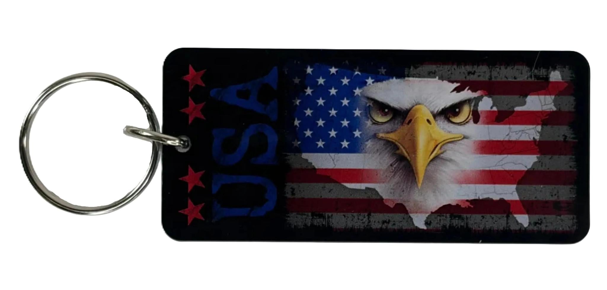 Patriotic USA Eagle Acrylic Key Ring – Glossy American Flag Keychain