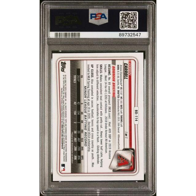 Corbin Carroll 2020 Bowman Chrome Draft #DB114 PSA 10