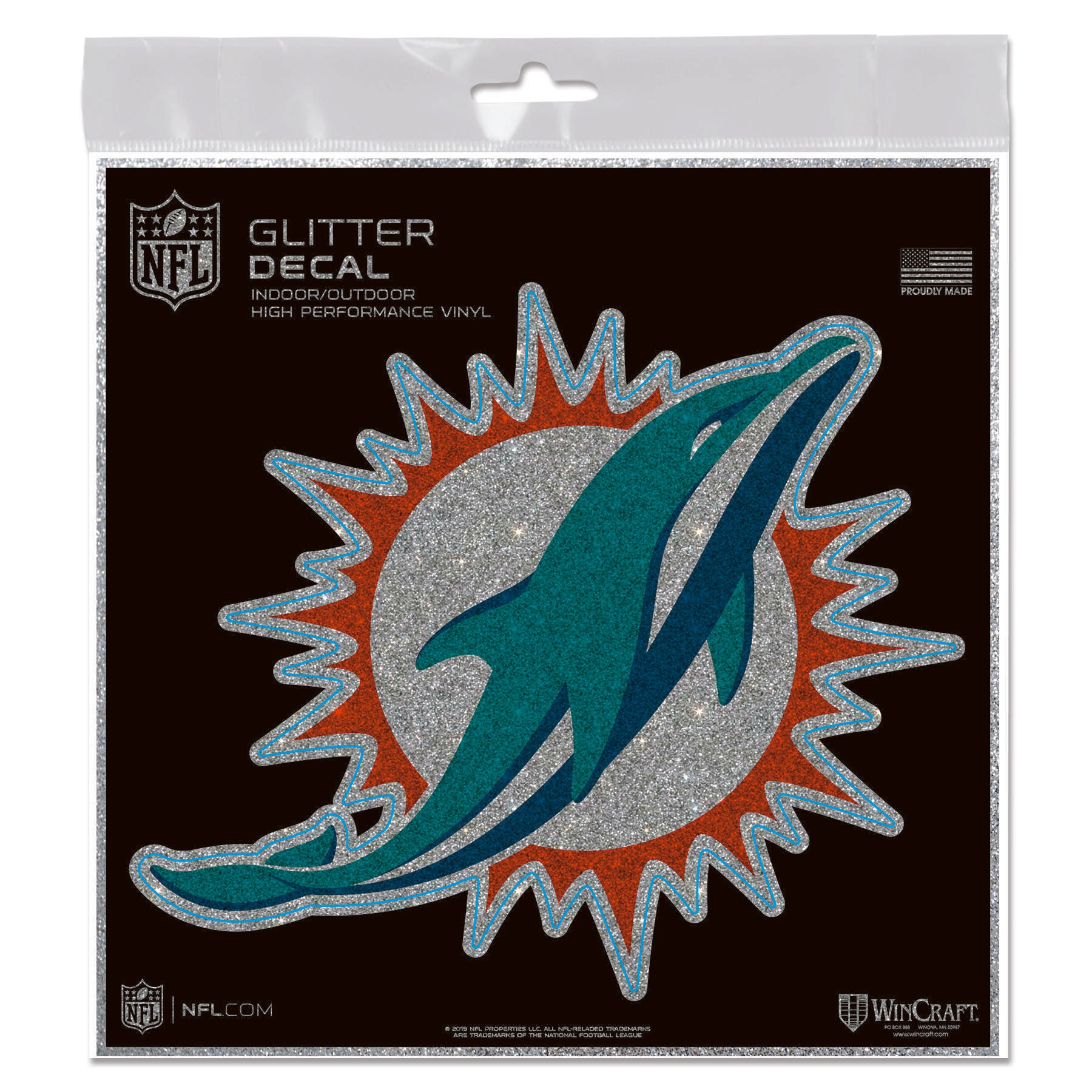 Miami Dolphins Glitter Decal 6" x 6" – Premium Sparkle Team Accent Sticker