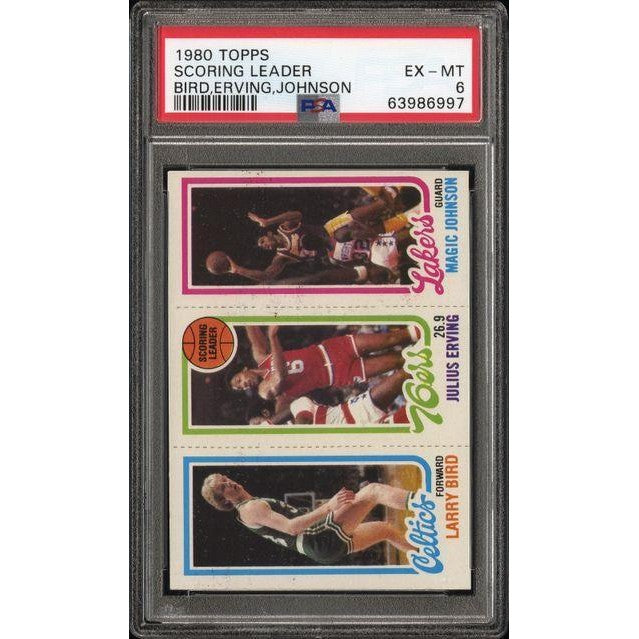 Larry Bird Julius Erving Magic Johnson 1980 Topps Scoring Leaders PSA 6