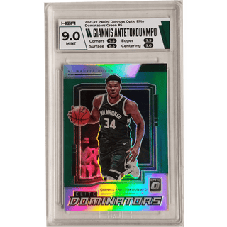 Giannis Antetokounmpo: 2021-22 Panini Donruss Optic Elite Dominators Green #5 HGA 9.0