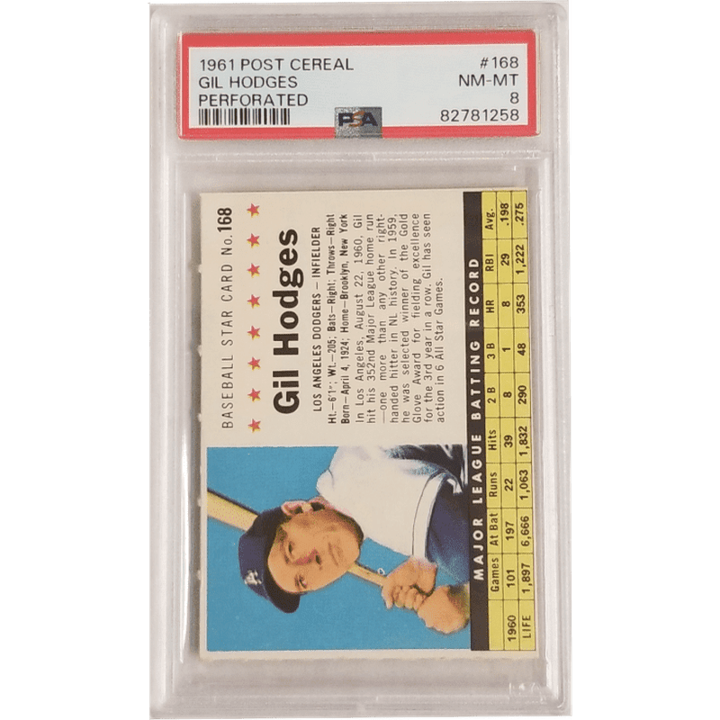 Gil Hodges: 1961 Post Cereal Perforated #168 PSA 8