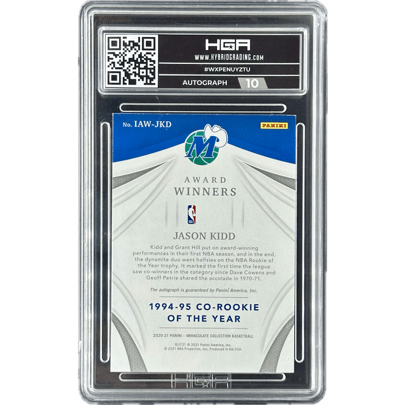 Jason Kidd 2020-21 Panini Immaculate Award Winners #IAW-JKD HGA 9.0