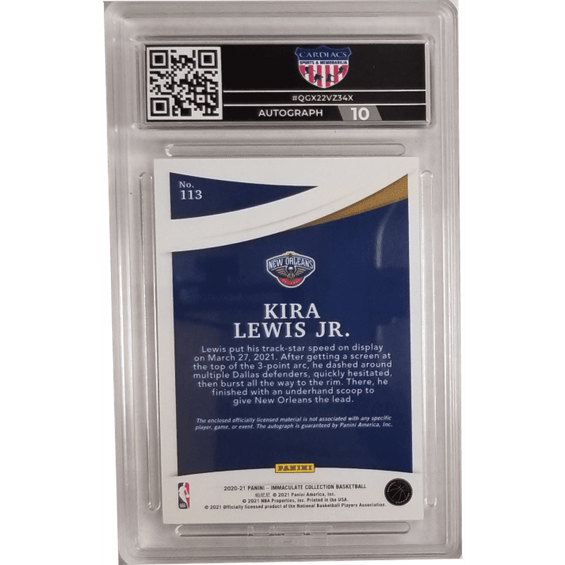Kira Lewis Jr.: 2020-21 Panini Immaculate Rookie Patch Autographs #113 HGA 9.0