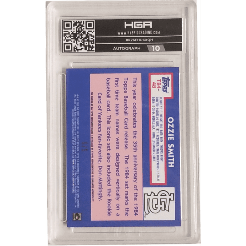 Ozzie Smith: 2019 Topps Series 1 1984 Chrome Silver Pack Red Refractor Autograph #T84/48 HGA 9.5