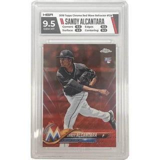 Sandy Alcantara- 2018 Topps- #128- Red Wave Chrome Refractor- HGA 9.5