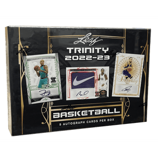 Are you ready to "dribble" your way to collecting fame? With the 2022-23 Leaf Trinity Basketball Box, you can take your collection to the next level with 5 autograph cards each box! Whether you want to rep your favorite athletes or build a collection that will last, you've definitely "scored" big with this one!