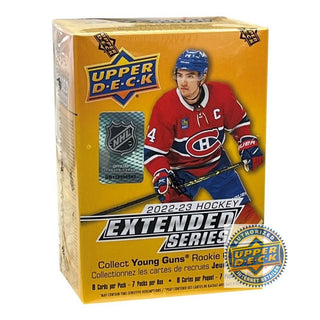 Extended Series delivers the final 250 cards: 200 veterans, 30 Young Guns and 20 1st Round Rookies (2022-23 rookies that were first round selections). Each blaster box contains one (1) Young Guns/1st Round Rookies card and one (1) Blaster-exclusive Green Dazzlers on average.