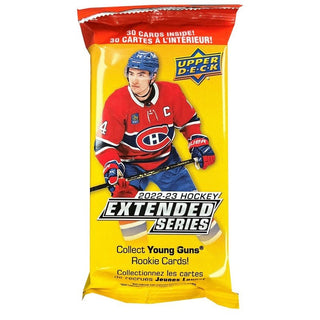 Take your collection to the next level with the 2022-23 Upper Deck Extended Series Fat Packs! Base set: 200 veteran players, 30 Young Guns, and 20 1st Round Rookies to complete the 2022/23 set. This is the perfect way to complete your collection with the ultimate hockey fan experience!  Pack contains 30 cards