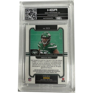 Breece Hall: 2022 Panini One Precision Rookie Patch Autographs Green #313 HGA 9.5
