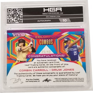 Carroll/Jones: 2022 Leaf Vivid Colorful Combos Dual Gray Autographs #CC-9 HGA 9.5