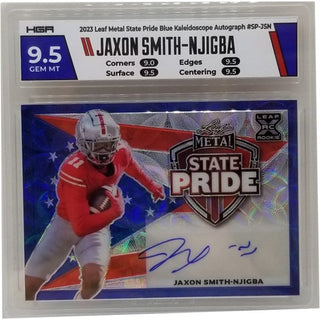 Jaxon Smith-Njigba: 2023 Leaf Metal State Pride Blue Kaleidoscope Autograph #SP-JSN HGA 9.5