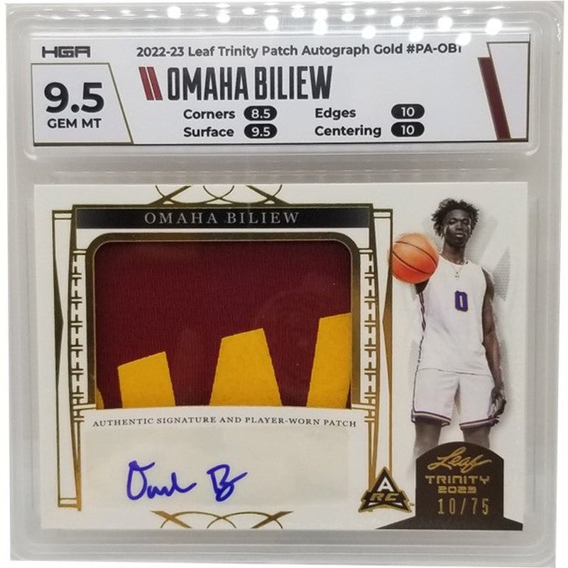 Omaha Biliew: 2022-23 Leaf Trinity Patch Autograph Gold #PA-OB1 HGA 9.5