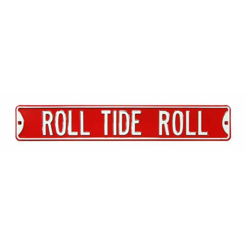 Alabama Crimson Tide “Roll Tide Roll” 6" x 36" Embossed Steel Street Sign – Official NCAA Wall Décor