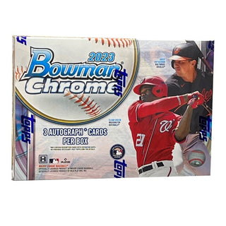 Open the door to your 2023 Bowman Chrome Baseball Hobby box and discover 3 Autograph cards! Make baseball history come alive with this exciting set and collect autographs from the game's brightest stars.