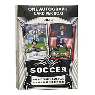 The 2023 Leaf Soccer Blaster Box is the perfect way to start your collection! Each box contains an amazing autograph card, plus a 10-card base set to build your collection faster. Get ready to blast your way to the top!