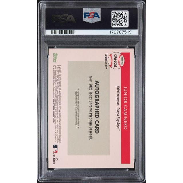 2025 Topps Platinum Anniversary Baseball Junior Caminero Autograph Superfractor 1/1 #CPA-JCM PSA 8