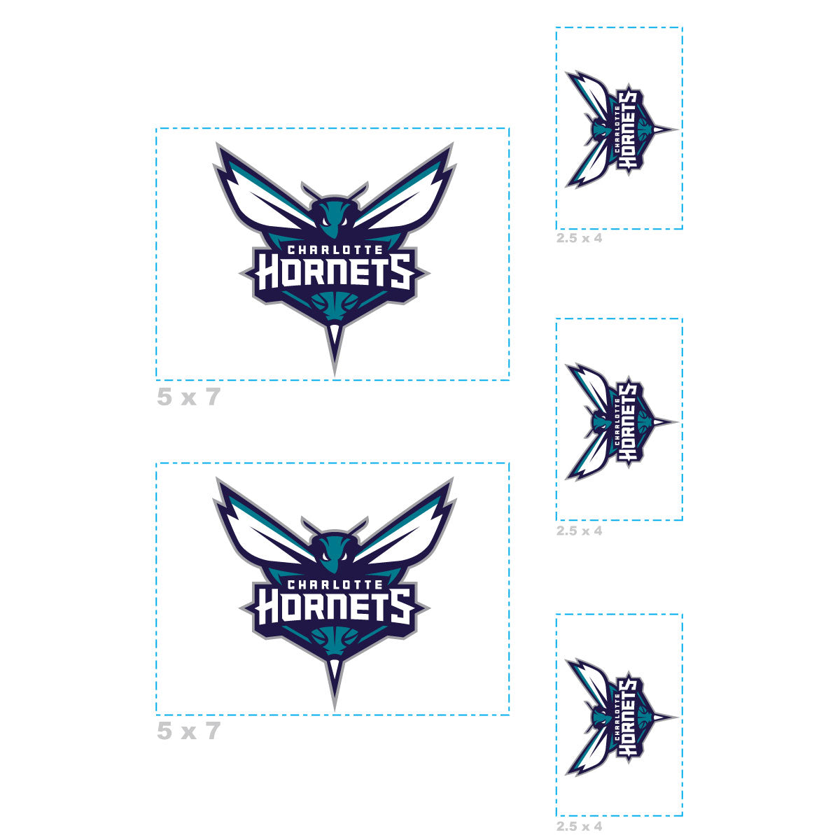 Charlotte Hornets - 5 Logo Minis Mixed Sizes - Official NBA - Reusable Vinyl Decals