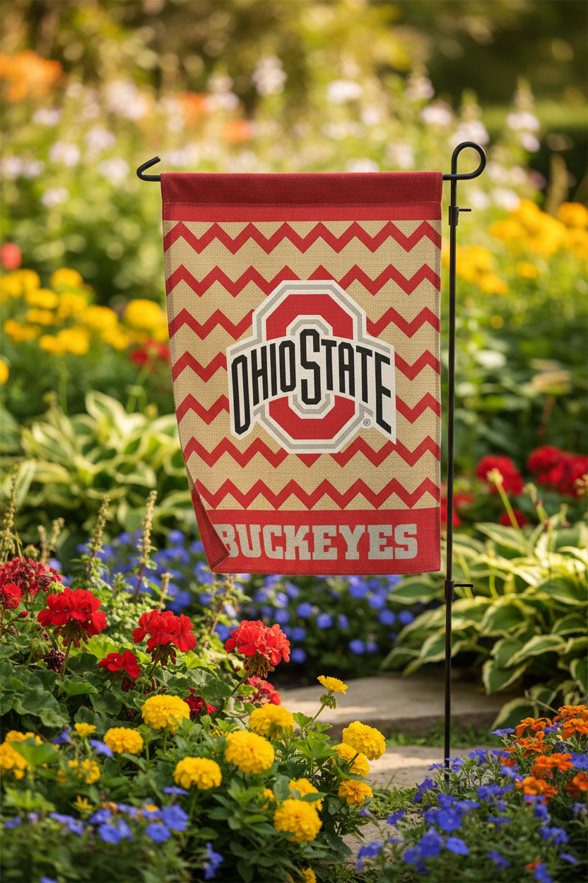 Ohio State Buckeyes Burlap Chevron Pattern Garden Flag 18" x 12.5"