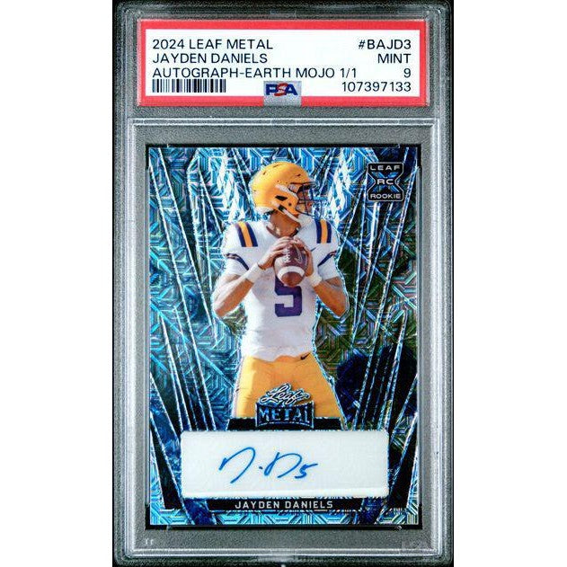 Jayden Daniels 2024 Leaf Metal Autograph – Earth Mojo 1/1 #BAJD3 PSA 9