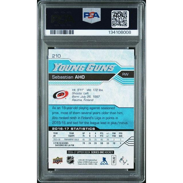 Sebastian Aho 2016 Upper Deck Young Guns PSA 9