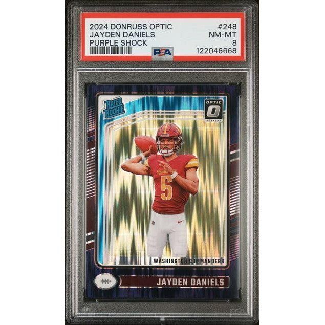 Jayden Daniels 2024 Panini Donruss Optic Purple Shock Rookie #248 PSA 8