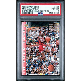 Michael Jordan 1992 Upper Deck Correct Champ In 87 & 88 #453 PSA 8