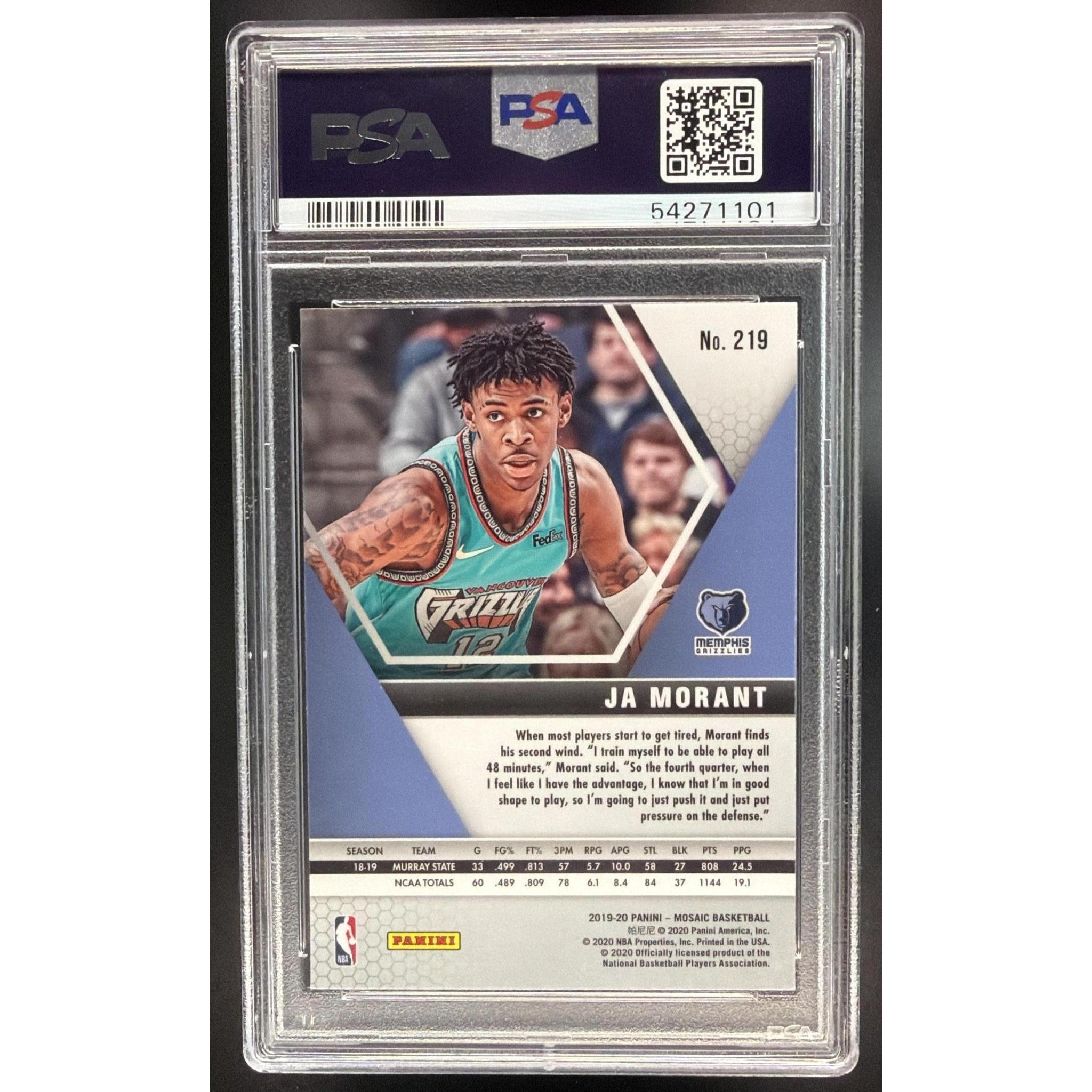 Ja Morant 2019 Panini Mosaic #219 PSA 9 Rookie Card