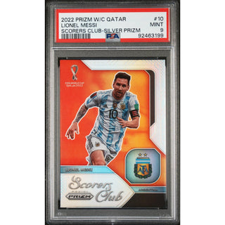 Lionel Messi 2022 Panini Prizm World Cup Qatar Scorers Club – Silver Prizm #10 PSA 9